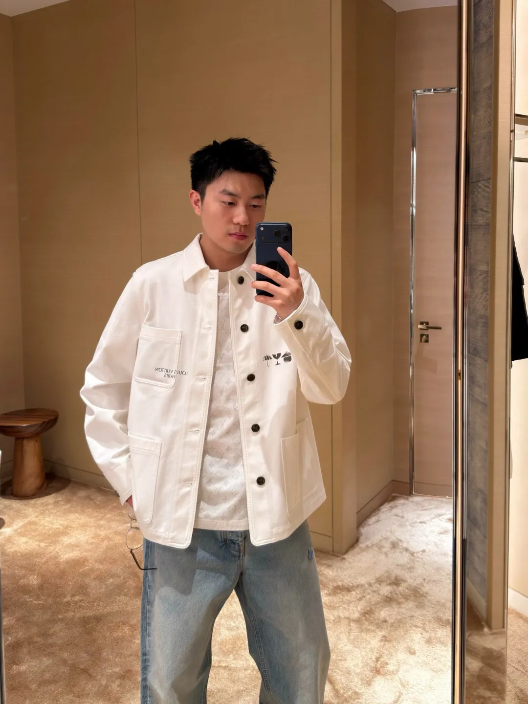 Louis Vuitton/Louis Vuitton Logo Printed Three Pocket Cargo Jacket Jacket
